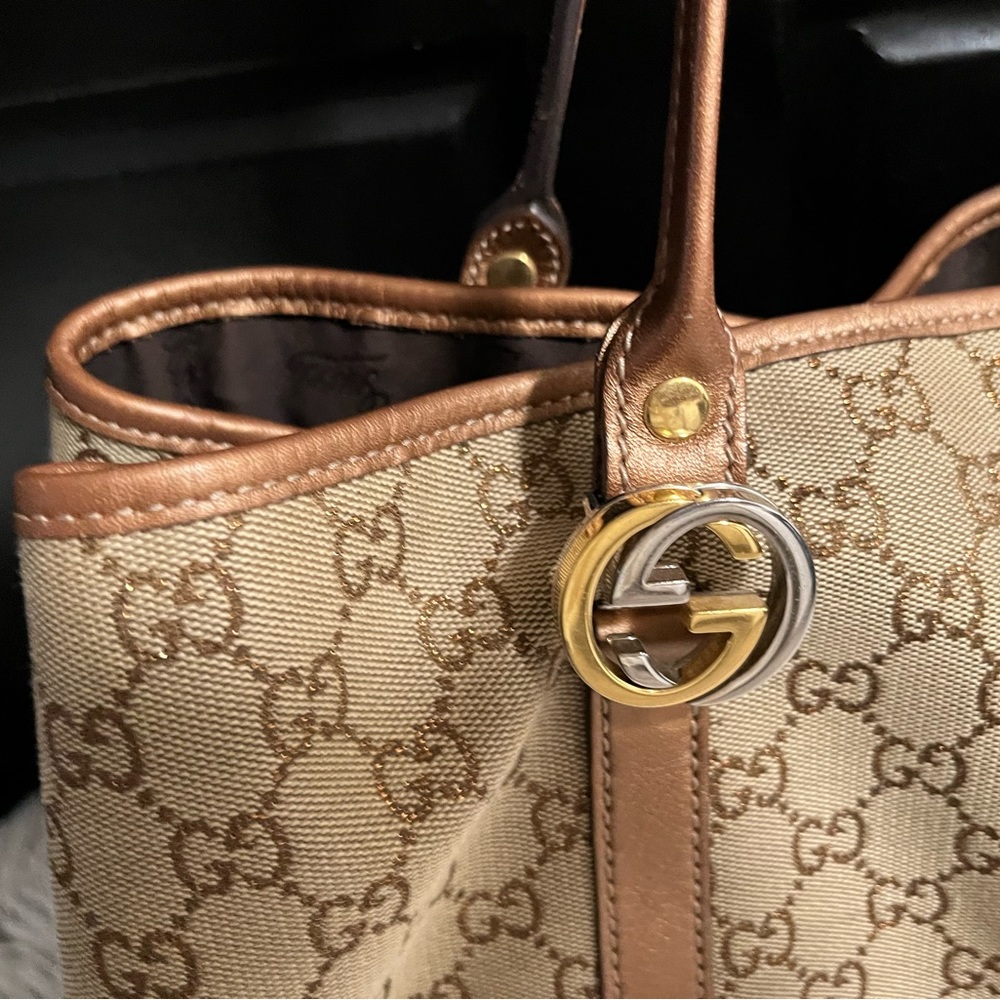Authentic Gucci: Glittery Twin Gg Metallic Finish… - image 6